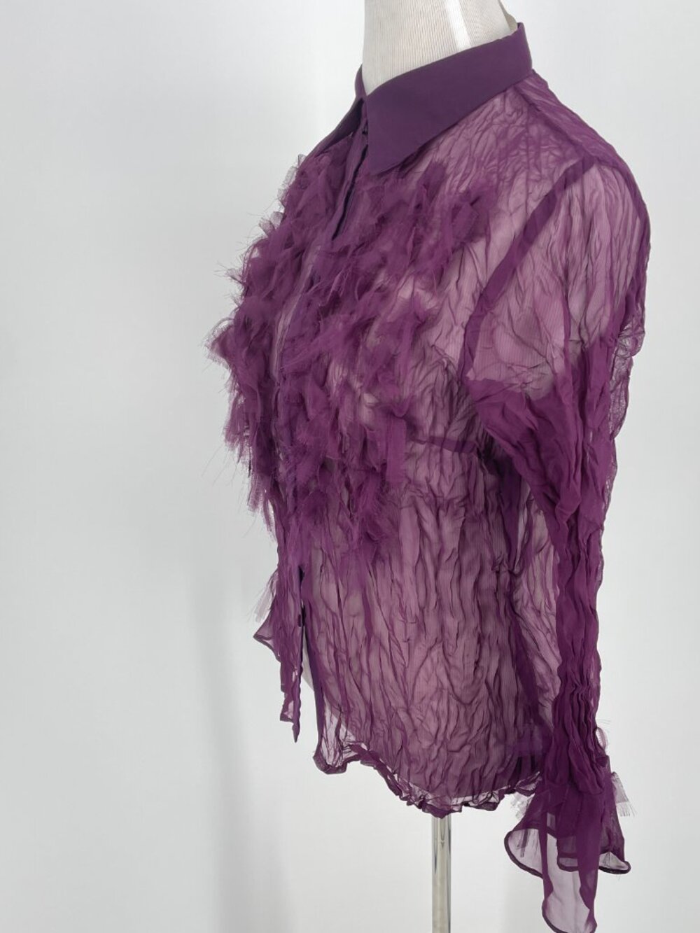 Vintage Dress-U Plum Purple Crinkle Blouse Bell Sleeve Whimsigoth Large - Picture 4 of 8
